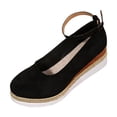 thumbnail image 4 of Rokment Women's Platform Wedge Dress Shoes Beach Vacation Stylish Casual Suede Ankle Strap Espadrilles Chunky Heeled Closed Toe Dressy Sandals Black Size 6.5, 4 of 5