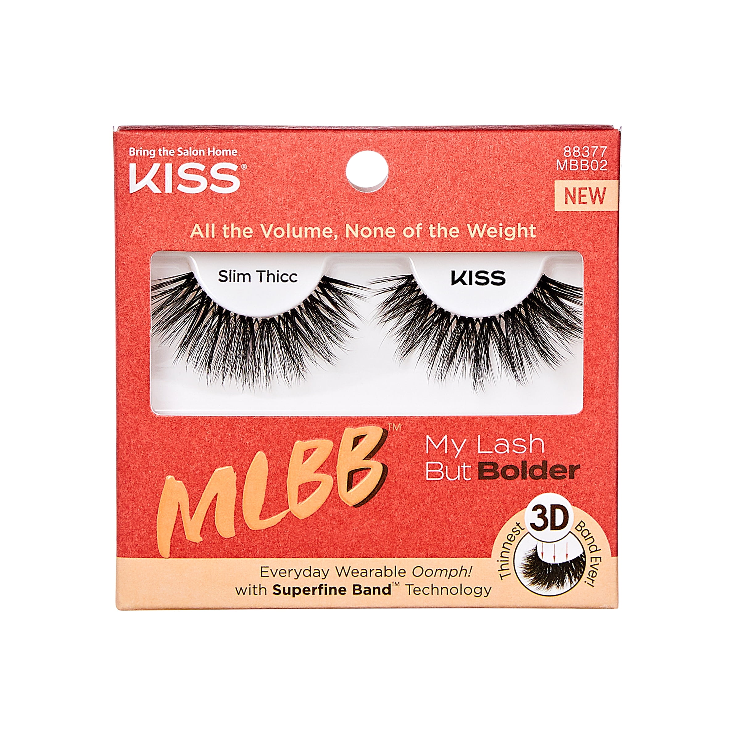 KISS My Lash But Bolder 3D Volume False Eyelashes, Slim Thicc, Black, 1 Pair