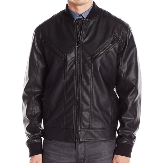 Kenneth Cole Reaction NEW Black Men Size 2XL Faux-Leather Bomber Jacket