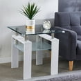 thumbnail image 2 of Cfowner Modern 2-Tier Rectangle Tempered Glass End Table with Wood Legs, 24"L x 24"W x 24"H, 2 of 5
