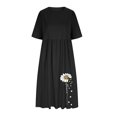 thumbnail image 5 of Jinhomg Womens Cute Summer Dresses Elegant Floral Print Maxi Dress Lightweight Comfy Cotton Linen T-Shirt Dress Casual Vacation Beach Dresses Lighten Black XXL, 5 of 6