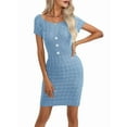 thumbnail image 2 of Women'S Summer Casual Knit Dress Short Sleeve Crewneck Slim Fit T Shirt Bodycon Dresses Light Blue M, 2 of 9