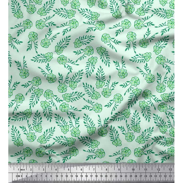 Soimoi Poly Georgette Fabric Leaves & Floral Block Printed Craft Fabric by The Yard 42 Inch Wide