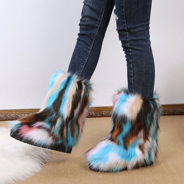 Botas de nieve de tubo medio de felpa de color europeo y americano, botas de mujer Mao Mao de talla grande para mujer