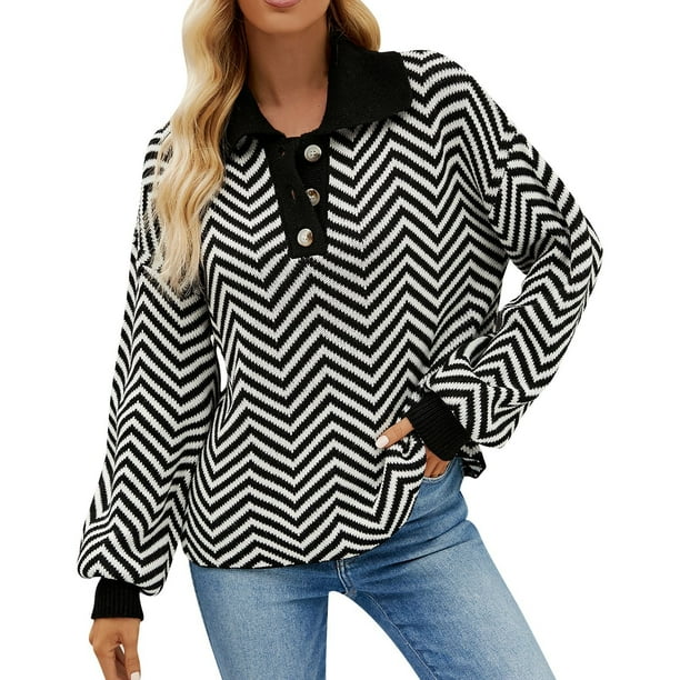 Gibobby Suéter Para Invierno Mujer de de moda para mujer con de manga larga con cuello en contraste(Negro,XG)