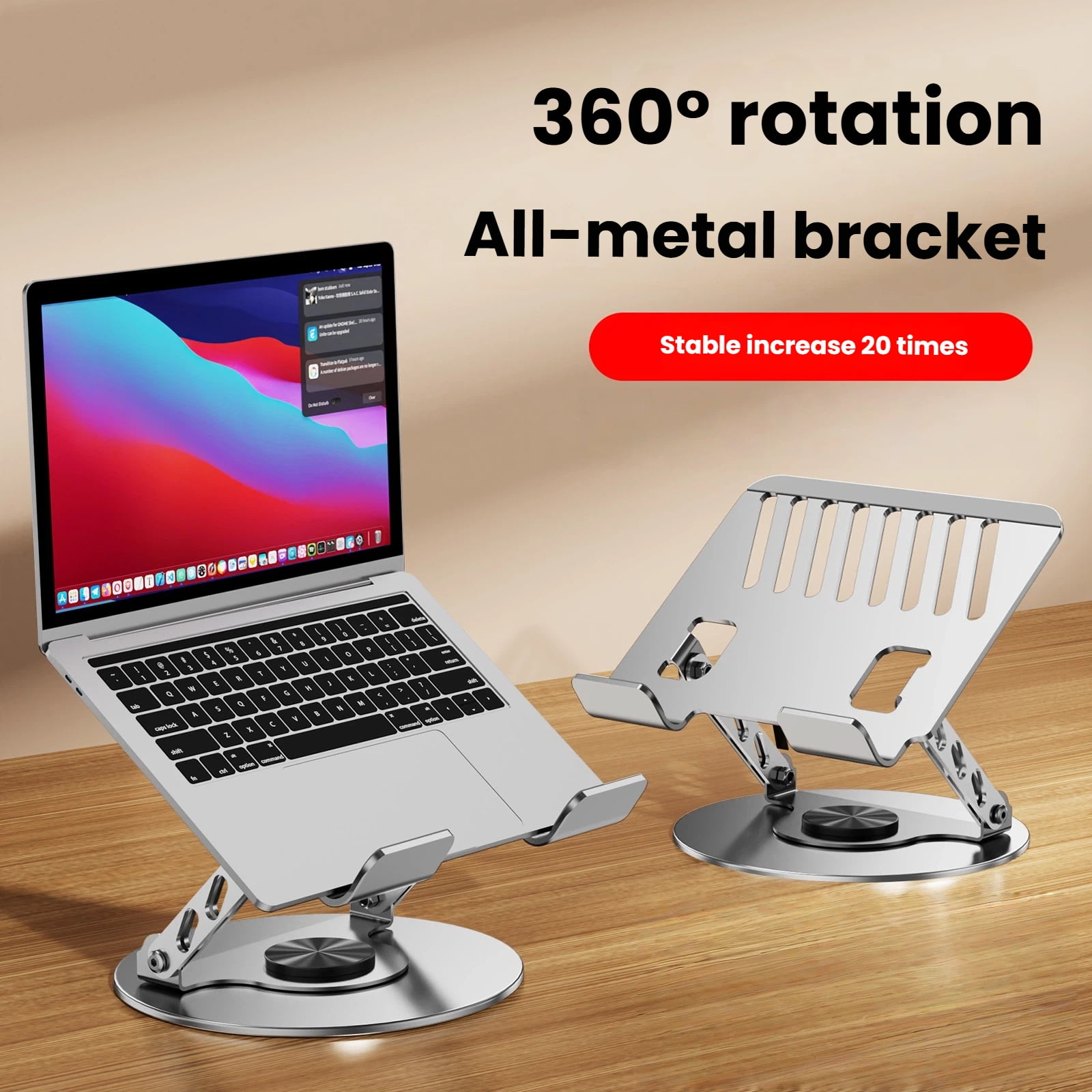 360° Rotating Aluminum Alloy Laptop Stand Laptop Stand for Desk,  Adjustable Computer Stand, Ergonomic Foldable Laptop Holder for MacBook Air Pro / Dell / HP / ASUS / Samsung