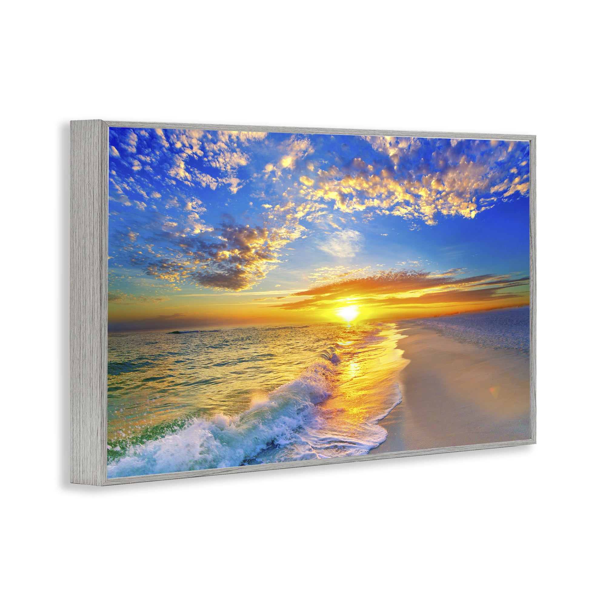 Stupell Industries Golden Sunset Beach Blue Sky Gray Framed Giclee Art, design by Eszra Tanner
