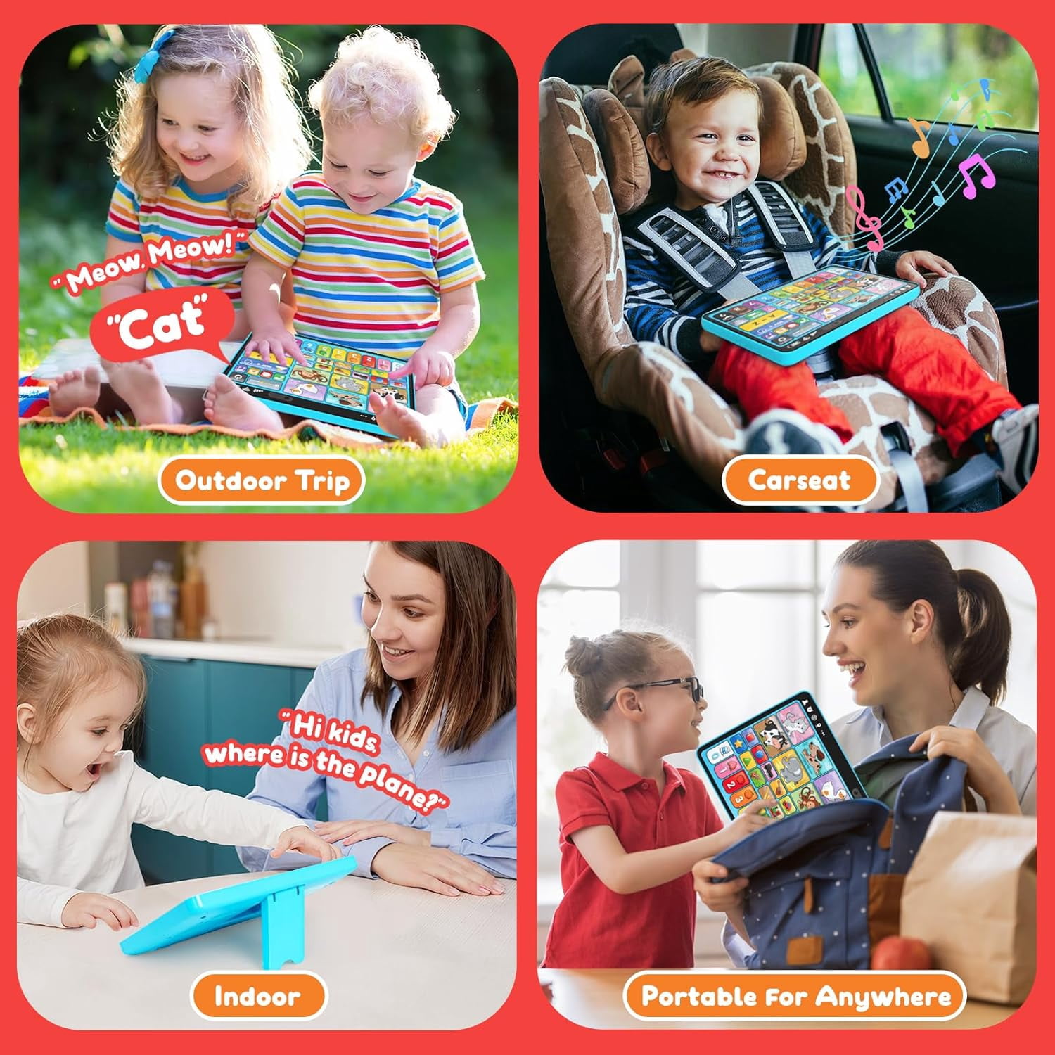 Adofi Trilingual Learning Tablet with Music and Lights Montessori Speech Therapy for Toddlers 1-3 Years