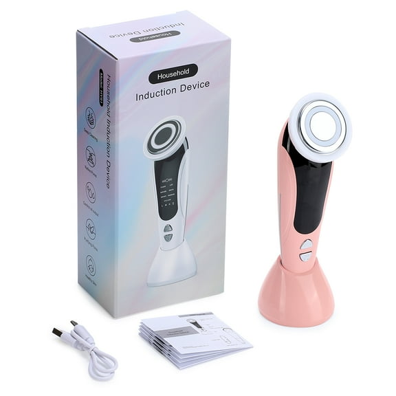 7 in 1 Facial Massager Beauty Instrument with Vibration & Warm Compress, Multifunctional Skin Care Tool with LED Light(Pink)