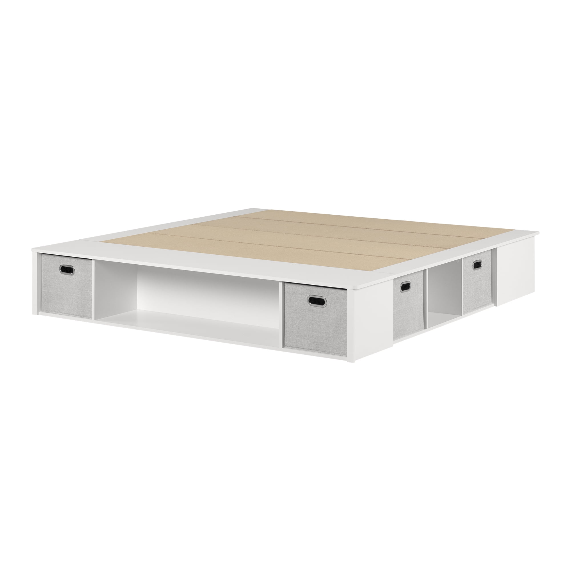 South Shore Flexible Queen Storage Platform Bed with Baskets, in Pure White