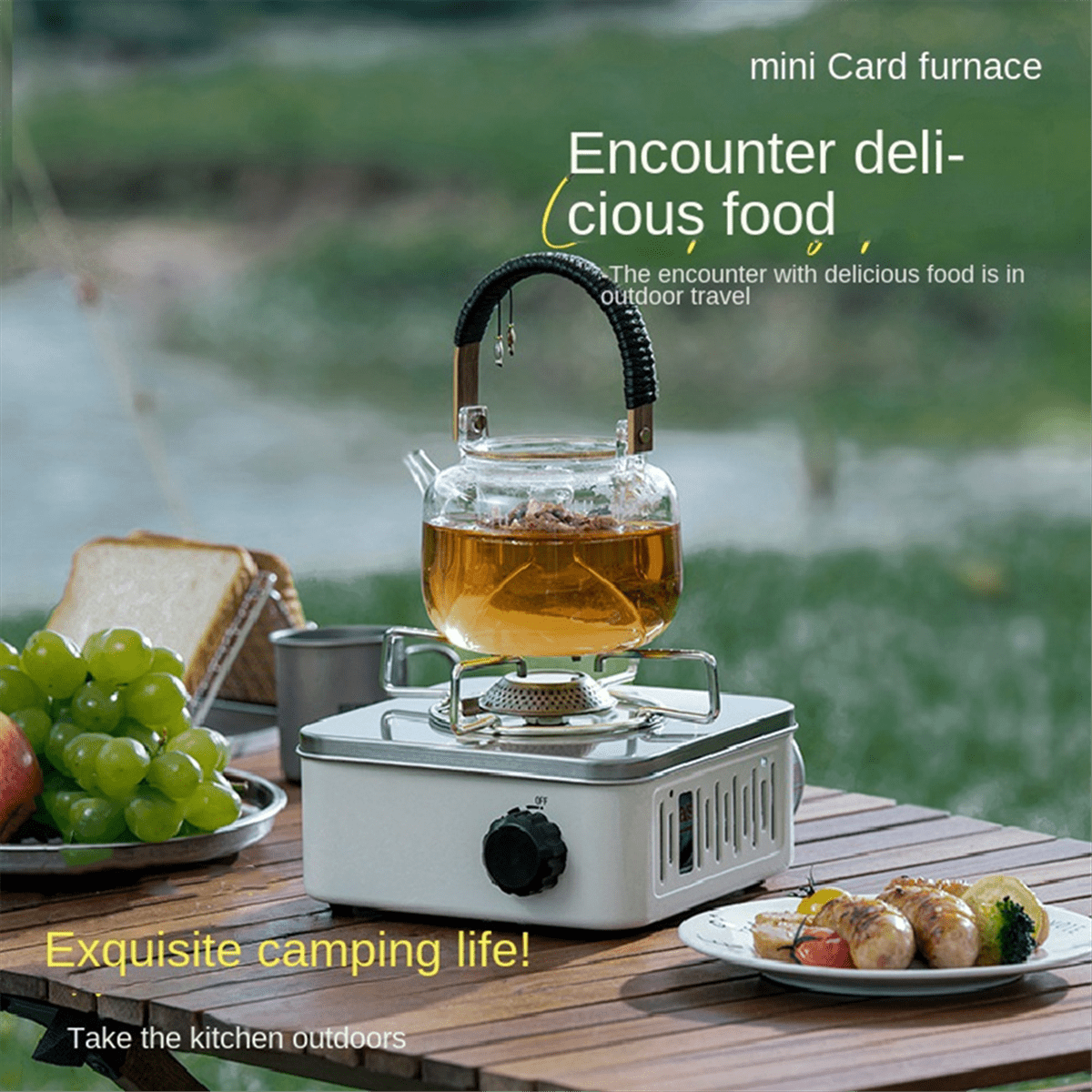 Outdoor Camping Cooking Gas Stove Strong Trips Burner Grill Super Light Travel Supplies Cooking Utensils-White