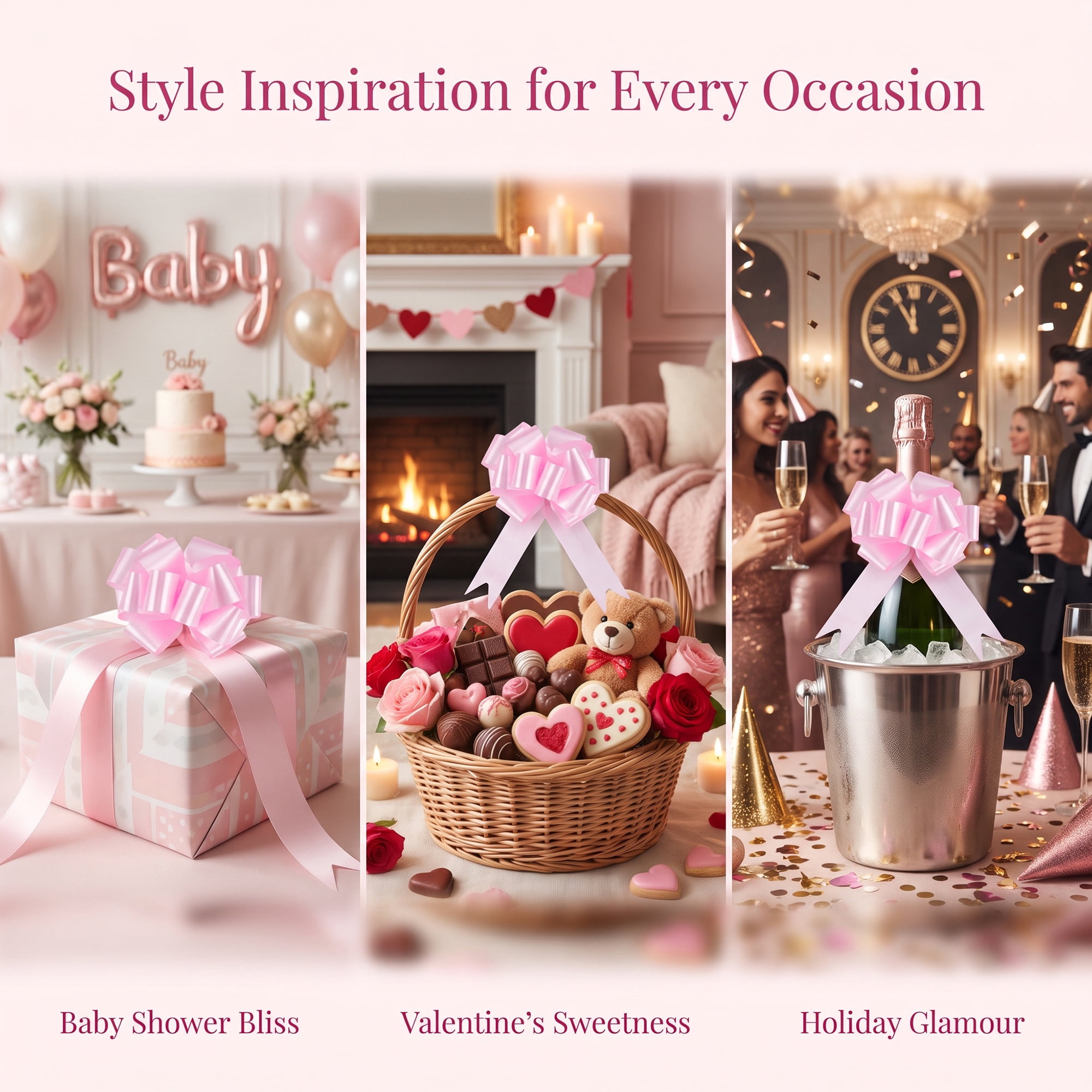 Unique Bargains Crush-Resistant Metallic Bows for Gift Wrapping and Decoration Pink