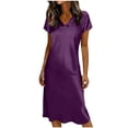 thumbnail image 1 of Camisetas de Cuello en V de Manga Larga de Mujer de Verano de Color Sólido Manga Corta Vestido de Sueño con Cuello en V, Vestido de Cuello en V de Manga Larga para las Mujeres Ropa de Noche Casual, 1 of 5