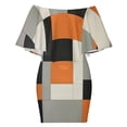 thumbnail image 6 of Beige And Black And Orange Squares Women's Off The Shoulder Ruffles Summer Wedding Guest Loose Casual Party Beach Dress, 6 of 9