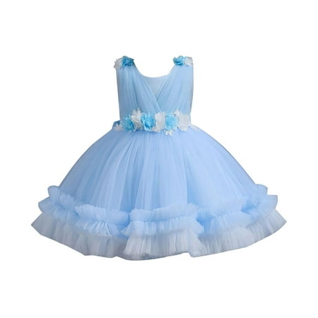 

PMUYBHF Baby Girl Dresses 12-18 Months Blue New Children s Dress Puffy Dress Cake Dress Princess Dress Flower Girl s First Birthday Baby Party Dress 70 Light Blue