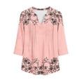thumbnail image 6 of Craaazy Ladies Fashion 3/4 Sleeve Topss, V Neck Pleated Printed Casual Shirt, Relaxed Fit Comfy Tee for Everyday Outfits Gifts, 6 of 8
