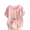 thumbnail image 2 of QUNYINEY Casual Women's T-Shirts Short Sleeve Dandelion Crew Neck Pullover Tops Linen Loose Button Womens Tops Trendy, 2 of 4