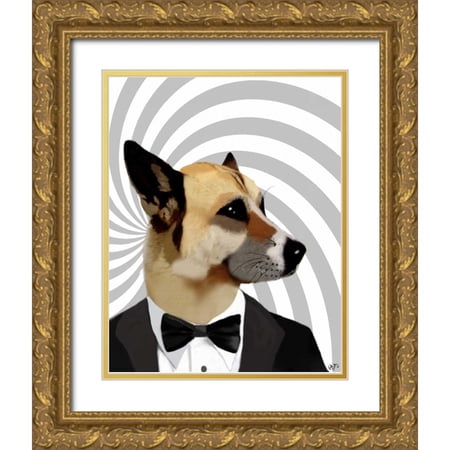 Fab Funky 12×14 Gold Ornate Wood Framed with Double Matting Museum Art Print Titled – Debonair James Bond Dog
