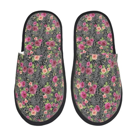 

Rateoe Rose Mix Leopard Pattern Fuzzy Slippers Fuzzy Soft House Slippers Plush Furry Warm Cozy Open Toe Fluffy Home Shoes-Medium