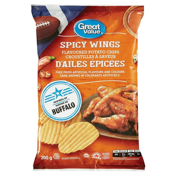 Great Value Spicy Wings Flavoured Potato Chips, 200 g