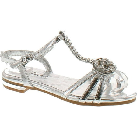 

Forever Nora-69k Girls Open Toe Flat Wedding Party Dress Sandal Shoes Silver 9