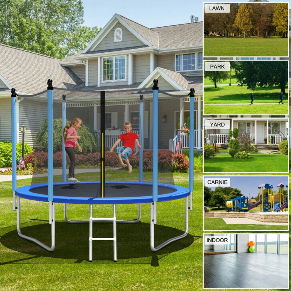 Demifill Outdoor Trampoline with Safety Closure Net, 8 Feet Trampoline with Thickened and Steady Frame, Blue