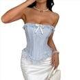 thumbnail image 2 of Tops Tipo Bustier para Mujer, Top de Encaje con Lazo y Moldeador de Cintura Azul M, 2 of 10