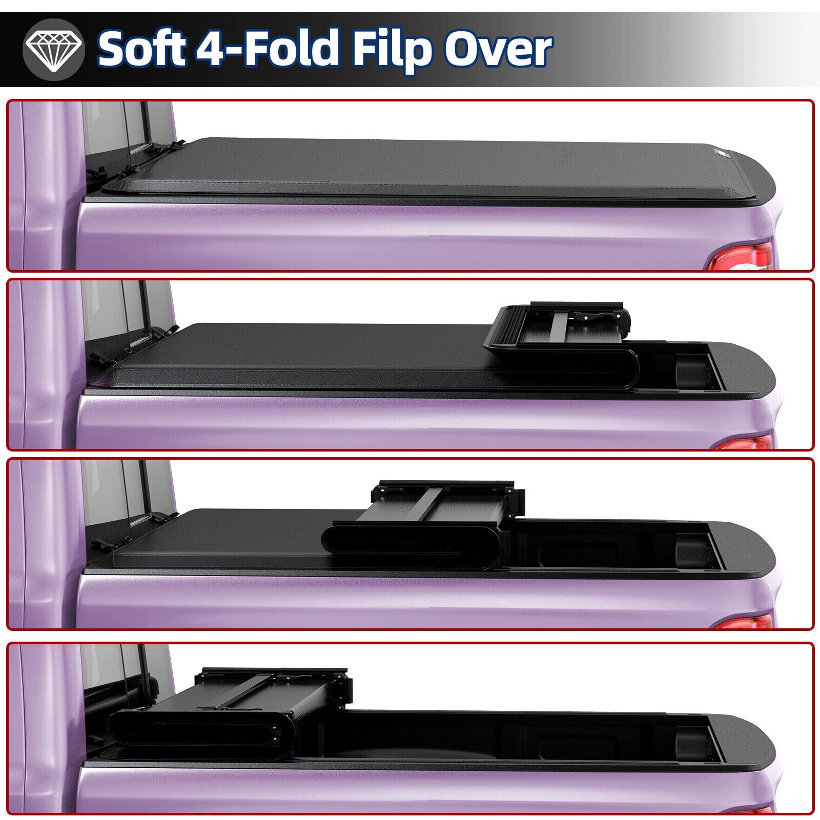 RVNI 5.5 ft Bed Soft Quad Fold Truck Bed Tonneau Cover for 2015-2023 2024 Ford F150 F-150