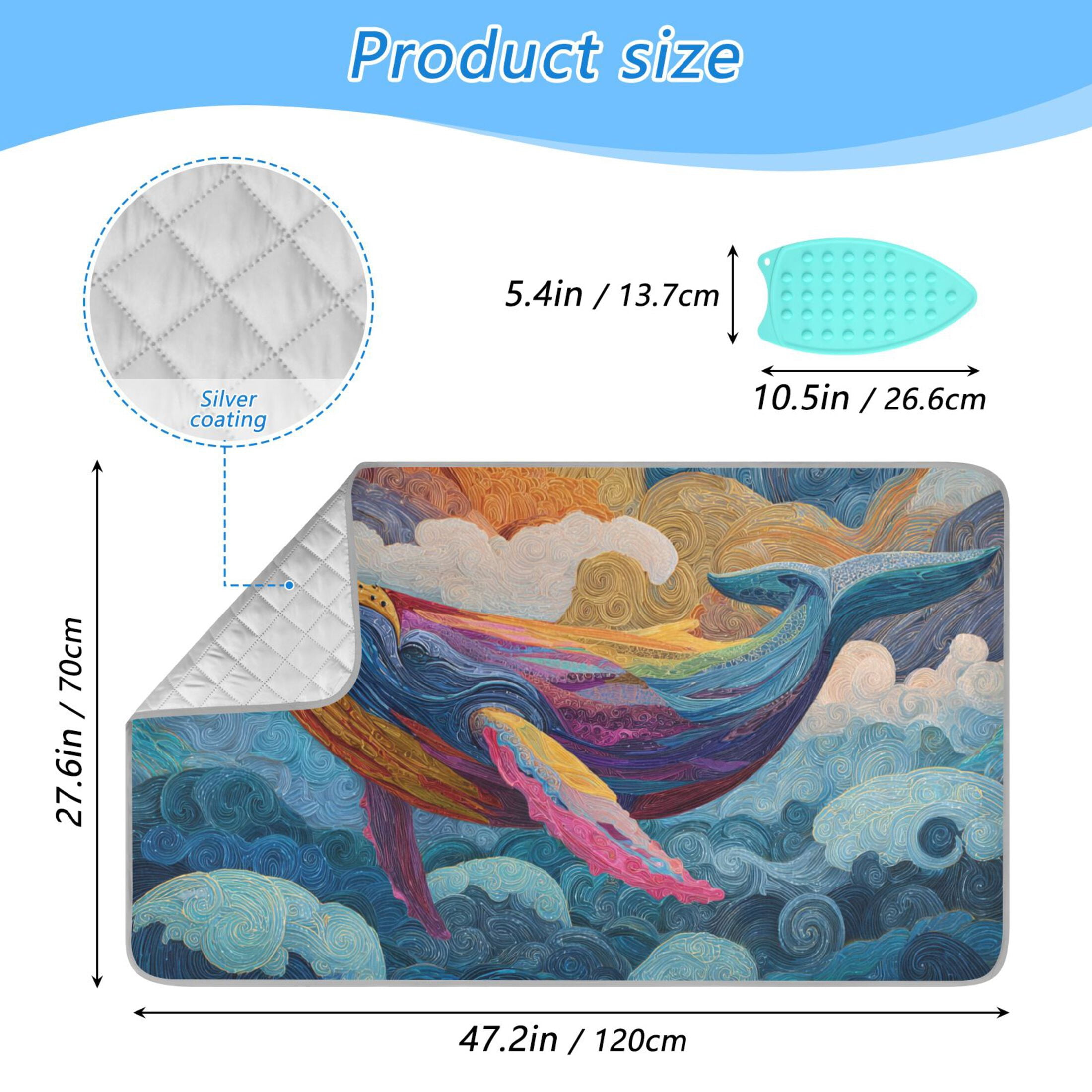 Rainbow Colored Whales and Clouds Ironing Mat Blanket Portable Travel Ironing Pad Heat Resistant Pad 47.2" x 27.6”