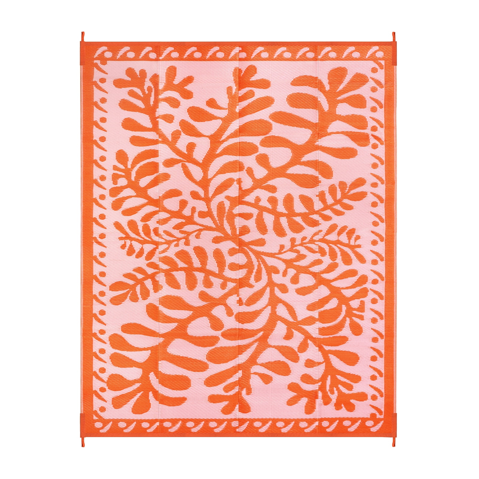 SUNDEREY 8’X10’Outdoor Rug for Patio,Waterproof Beach Mats, Seaweed Pattern Plastic Straw Outdoor Rugs for RV Patio Deck Beach Porch Backyard,Orange