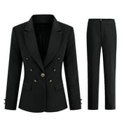 Youthup Women's 2 Pieces Vintage Office Lady Suit Set One Button Blazer and Suit Pants