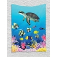 thumbnail image 1 of Ocean Tapestry, Sea Turtle Putterfish Clownfish Swimming Subaquatic Tropical Life Fins Seaweed Print, Wall Hanging for Bedroom Living Room Dorm Decor, 40W X 60L Inches, Multicolor, by Ambesonne, 1 of 2