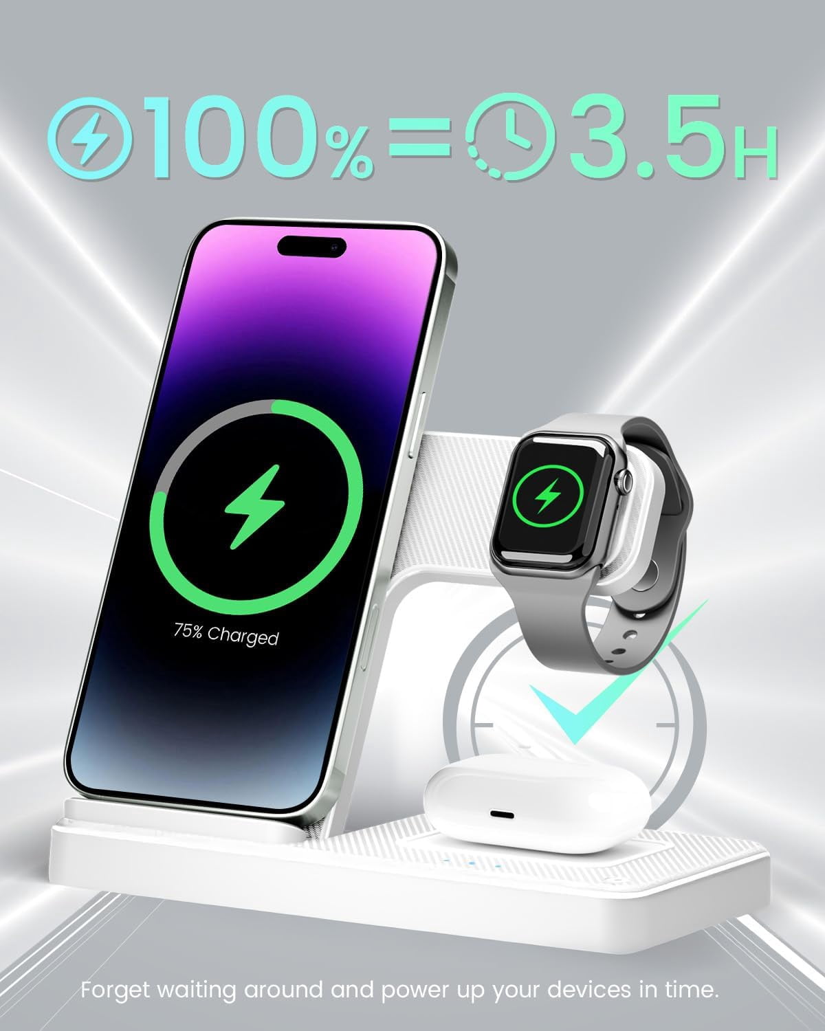 Wireless Charger iPhone Charging Station: 3 in 1 Charger Stand Multiple Devices for Apple - iPhone 16e 16 15 14 Pro Max 13 12 11 - Watch 10 9 8 7 6 5 4 3 2 SE and Ultra Series - Airpods 4 3 2 Pro