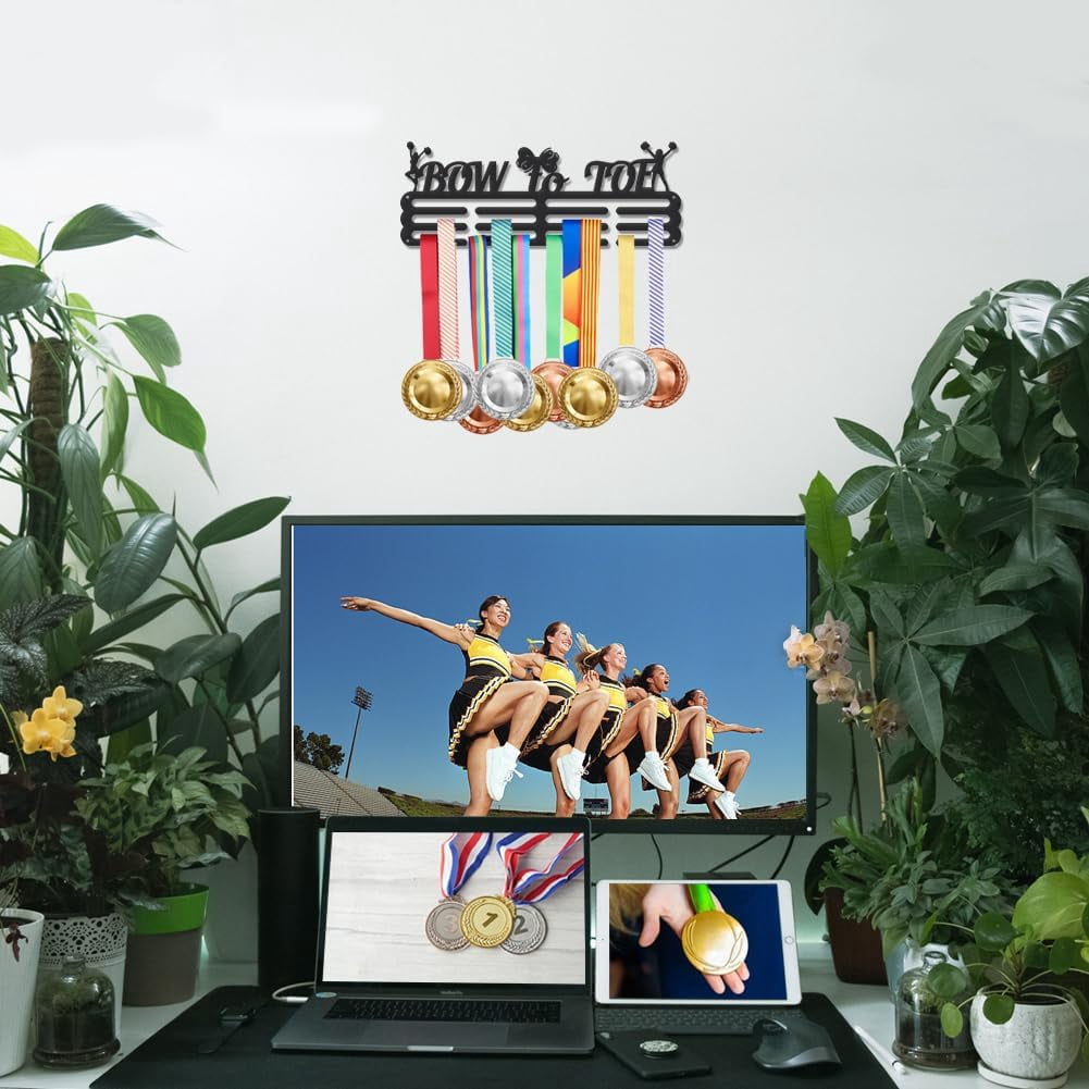 Sports Medal Hanger Display to Toe Cheerleading Race Medals Holder Rack Wall Mount Iron Ribbon Hook Hanger Decor Awards Ribbons Holder for Basketball Football Athletes Players Cheer DIY
