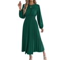 thumbnail image 2 of Women's Long Sleeve Elegant Pleated Maxi Ruffled Shirred Waist Flowy Bohemian Dress for Daily Wear Green S, 2 of 10