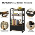 thumbnail image 5 of Small Bookshelf with Drawer: 4-Tier Wood Book Shelf Industrial Narrow Bookcase Storage Organizer Metal Stackable Shelves for Desktop Bedroom Living Room Home Office (Rustic Brown), 5 of 14