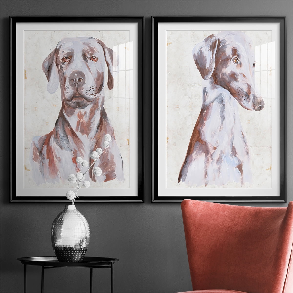 Wexford Home Sitting Dog I Premium Framed Print, 22.5" x 30.5" - Ready to Hang, Black (Set of 2)