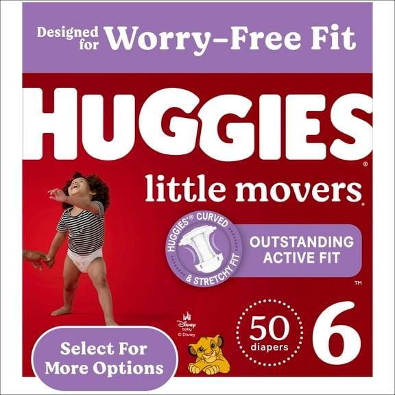 Huggies Little Movers Baby Diapers, Size 6 (35 lbs), 50 Count (Select for More)