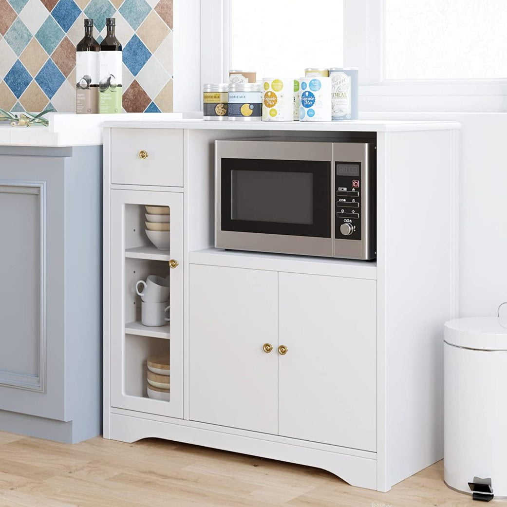 Microwave Kitchen Sideboard with Hutch, Floor Standing Buffet