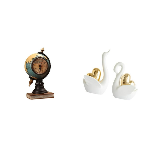 Figura de escritorio,Reloj de mesa con figura de globo terráqueo,decoración para oficina y hogar,Reloj de escritorio,figura decorativa,decoración para el hogar,estatua de cisne,Estatuas y