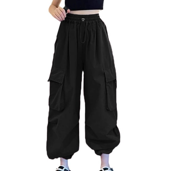Kids Cargo Pants Girls Casual Elastic Waist Drawstring Pants Girls Baggy Cargo Pants Wide Leg Girls Pants Girls Pants 6-7 Years