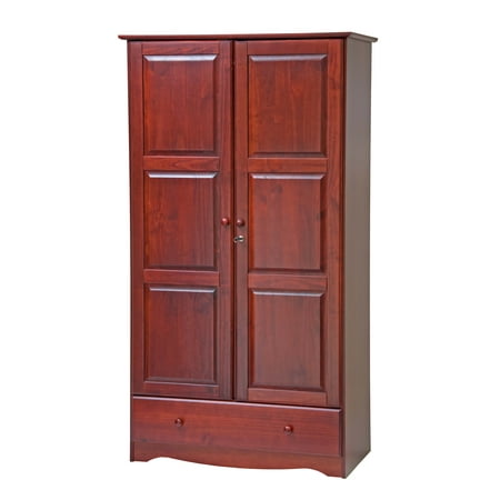 Pine Armoire Palace Imports, 5622, Universal Wardrobe/Closet/Armoire with 1 Drawer, 2 Shelves, Lock, 100% Solid Wood, Mahogany Finish. Additional Shelves Sold Separately. ()