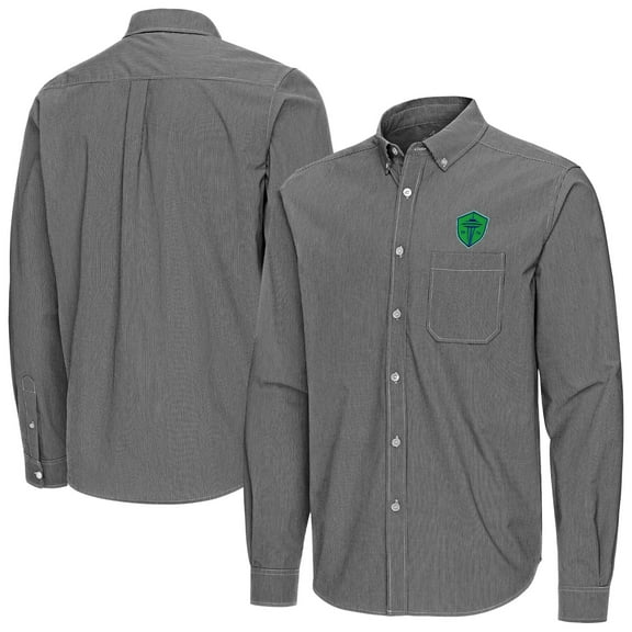 Men's Antigua Black Seattle Sounders FC Porter Woven Tri-Blend Long Sleeve Button-Down Shirt