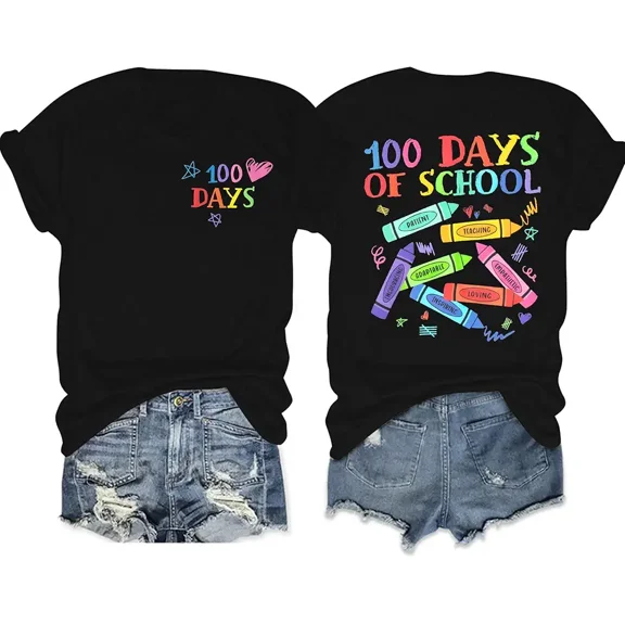 100 Days of School Shirt Women Back to School Shirts Teacher Student Graphic Tee Casual Short Sleeve Tops