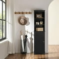 thumbnail image 4 of 60.5" Freestanding Bathroom Storage Cabinet, Tall Slim Floor Cabinet with 3 Shelves & Door, Space Saving Organizer, Home Storage Furniture, Black, 4 of 9
