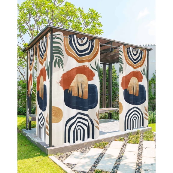 Boho Outdoor Curtains for Patio, Bohemia Middle Century Leaves Abstract Minimalist Beige Privacy Drapes Grommet Waterproof Outside Curtains for Porch/Cabana/Balcony 54"x 108", 1 Panel