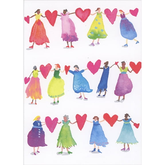 RSVP Watercolor Women Standing Side by Side and Sharing Hearts Feminine Valentine's Day Card for Woman, Friend