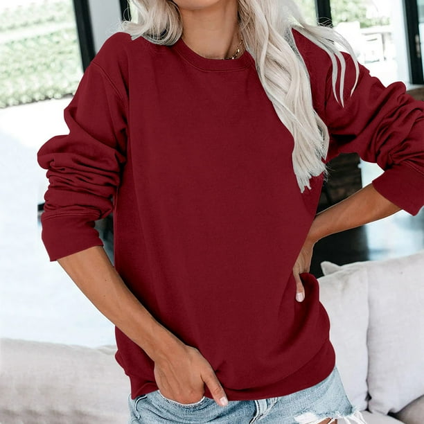 Noarlalf Sweatshirt for Women Round Neck Long Sleeve Top Pullover Loose Version Sweater Sweatshirts Nirvana Sweatshirt Red M