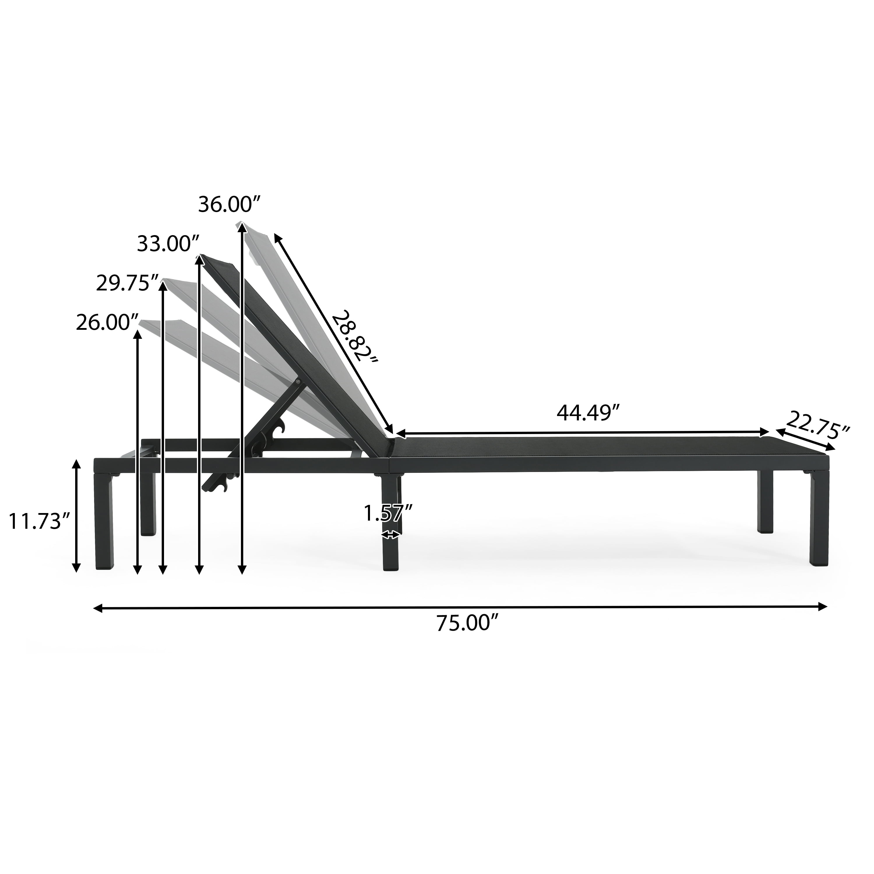 Outdoor Chaise Lounge Set of 2, Adjustable Chaise Lounge, Patio Chaise Lounge with 4-Position Reclining Backrest, Aluminum Frame and Breathable Fabric, Lightweight, Black