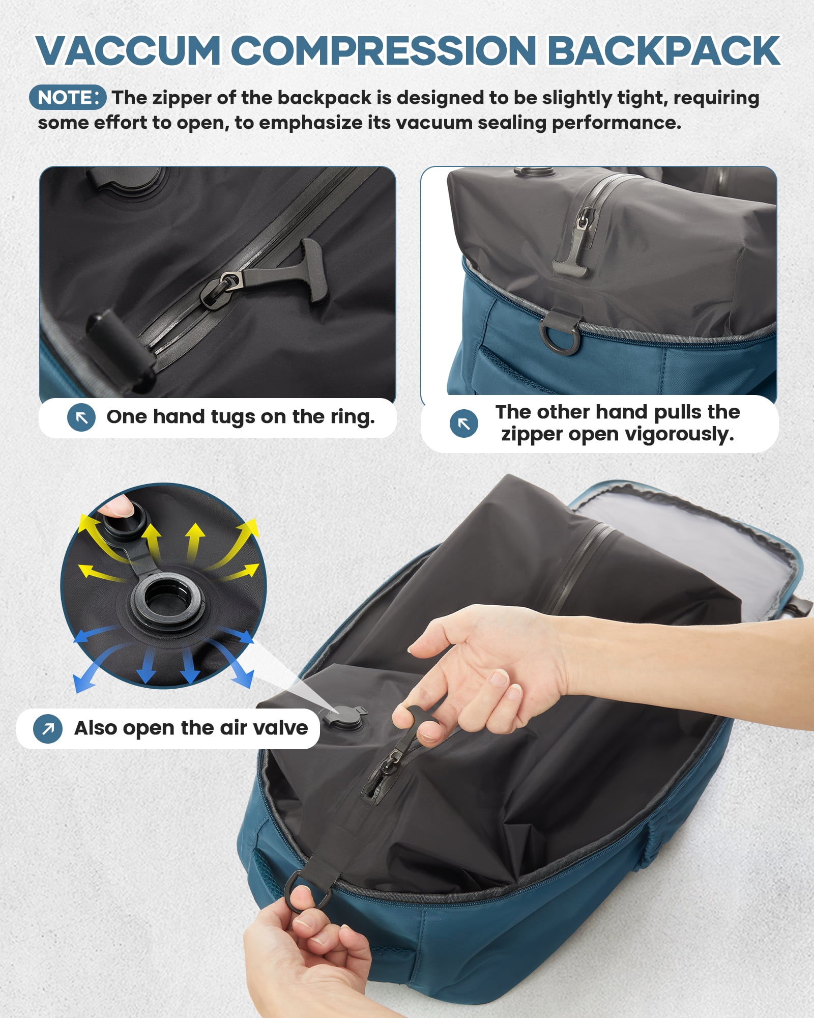 Large Vacuum Travel Backpack with Pump for Women,Airback Personal Item Carry on Backpacks Flight Approved 18x14x8 inches for Men,Laptop Waterproof Work Compression bags Casual Daypack,Peacock Blue